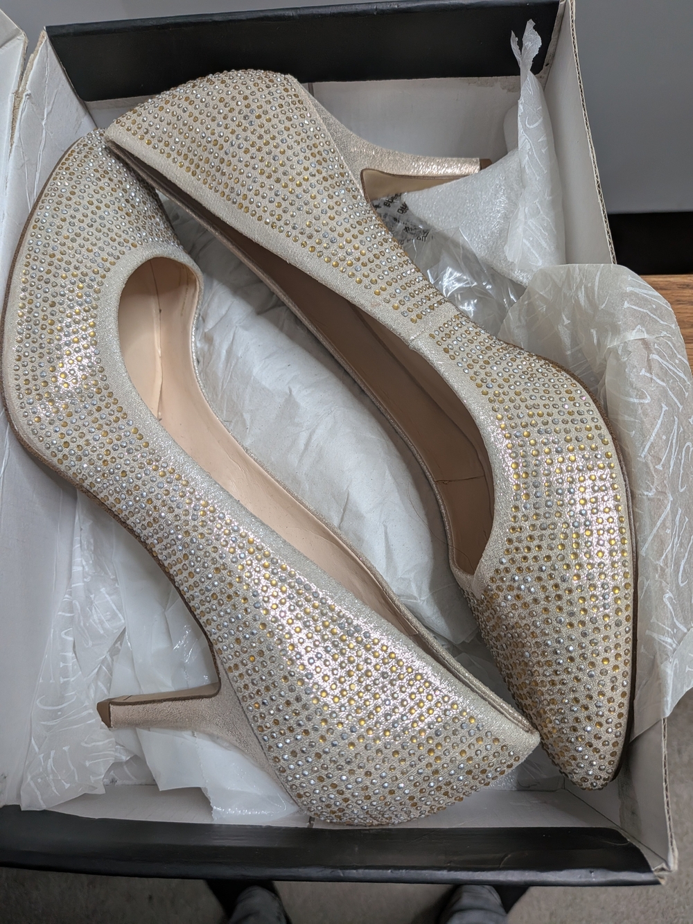INC International Concepts Ivory Crystal-Embellished Low Heel Pumps